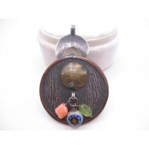 reversible Muslim Islam flower handmade statement pendant 2" Arabic 0300